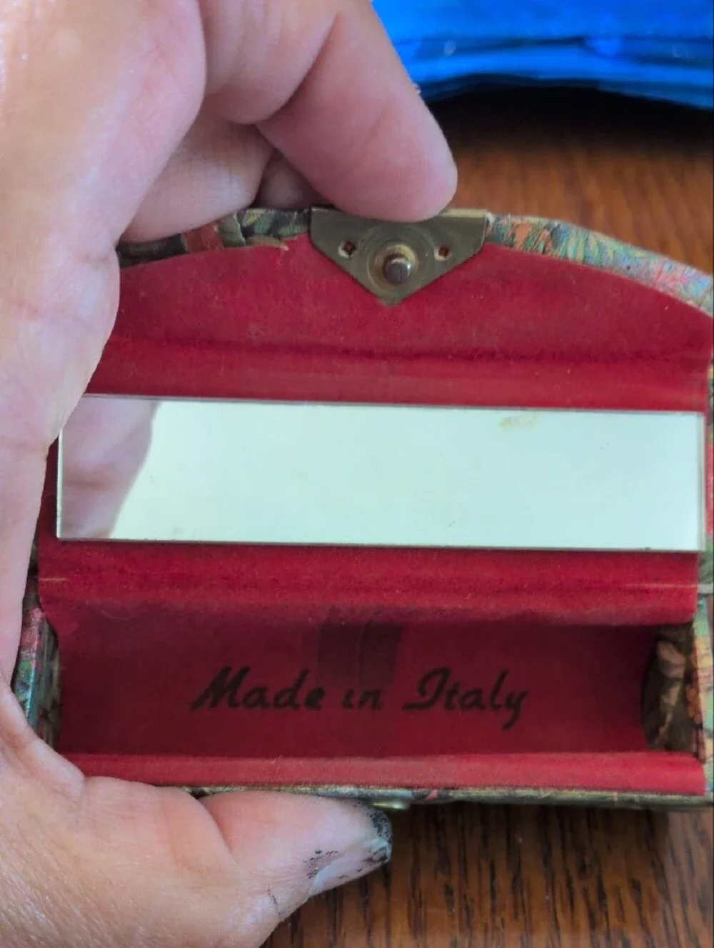 Vintage 1950s Italian Floral Brocade Lipstick Case with Mirror
